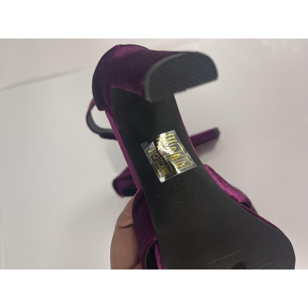 Sol Sana Tallulah Heel Shoes Womens Size 37 Berry Velvet Ankle Strap Block Heels - Picture 7 of 9